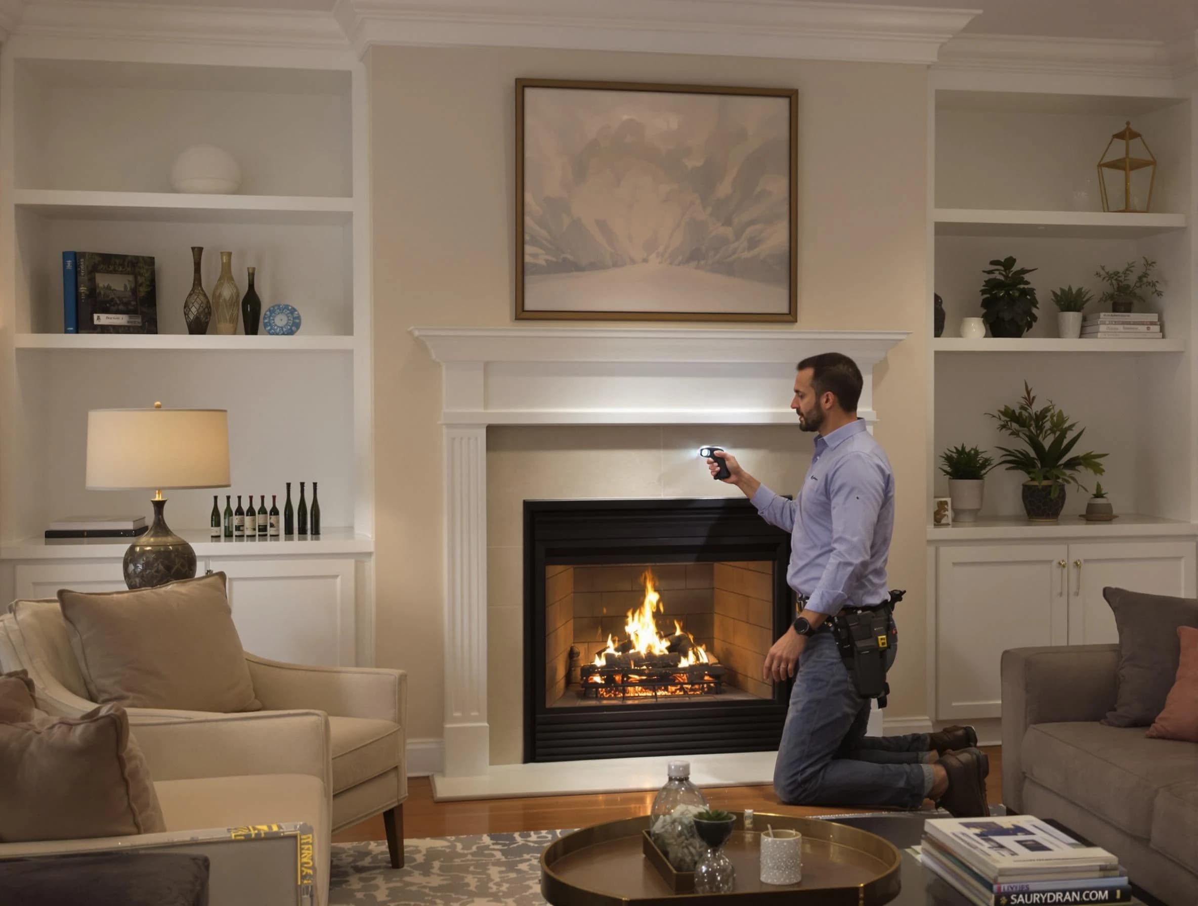 Saratoga Springs Chimney Sweep conducting a fireplace safety inspection in Saratoga Springs, UT