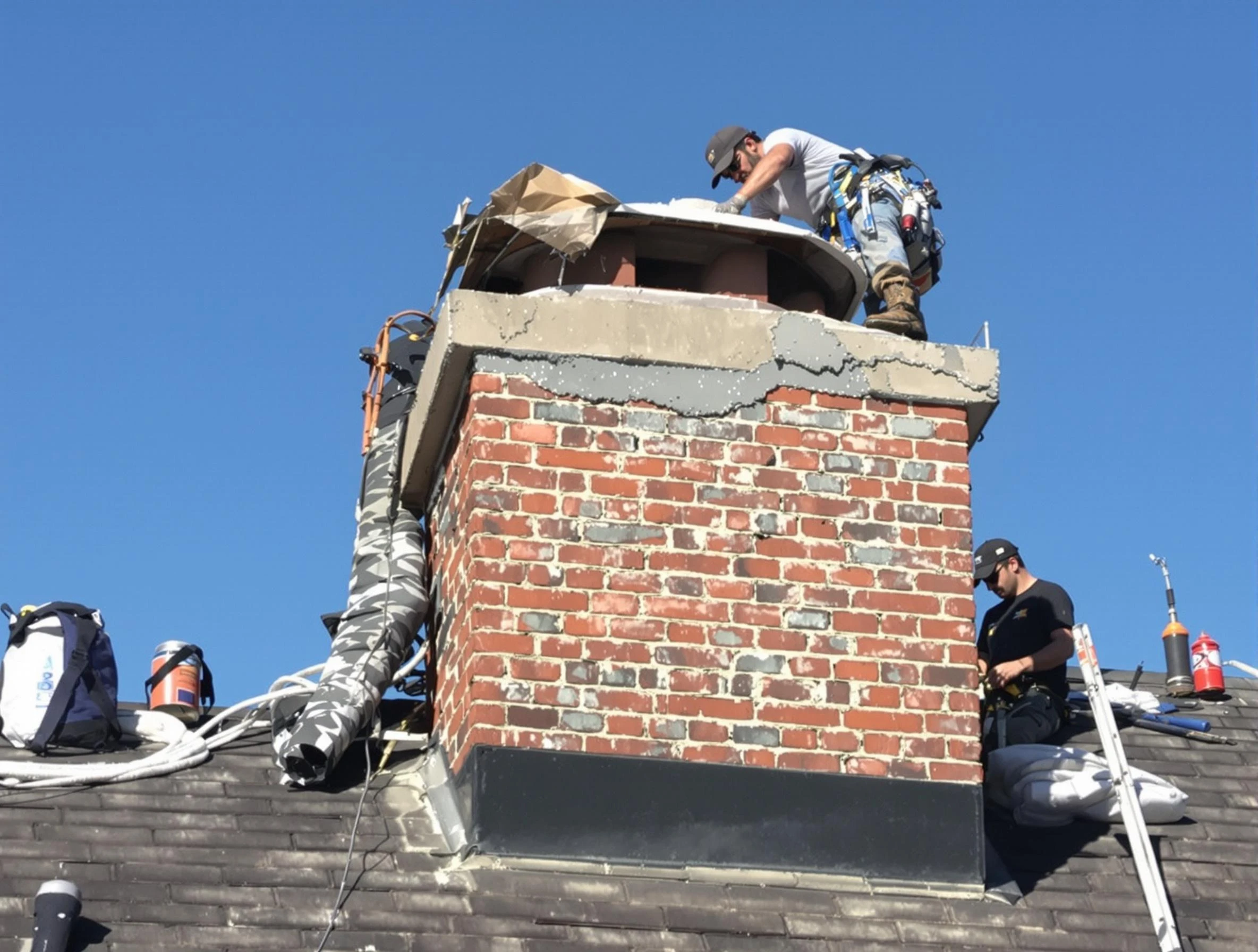 Saratoga Springs Chimney Sweep installing a custom chimney crown in Saratoga Springs, UT