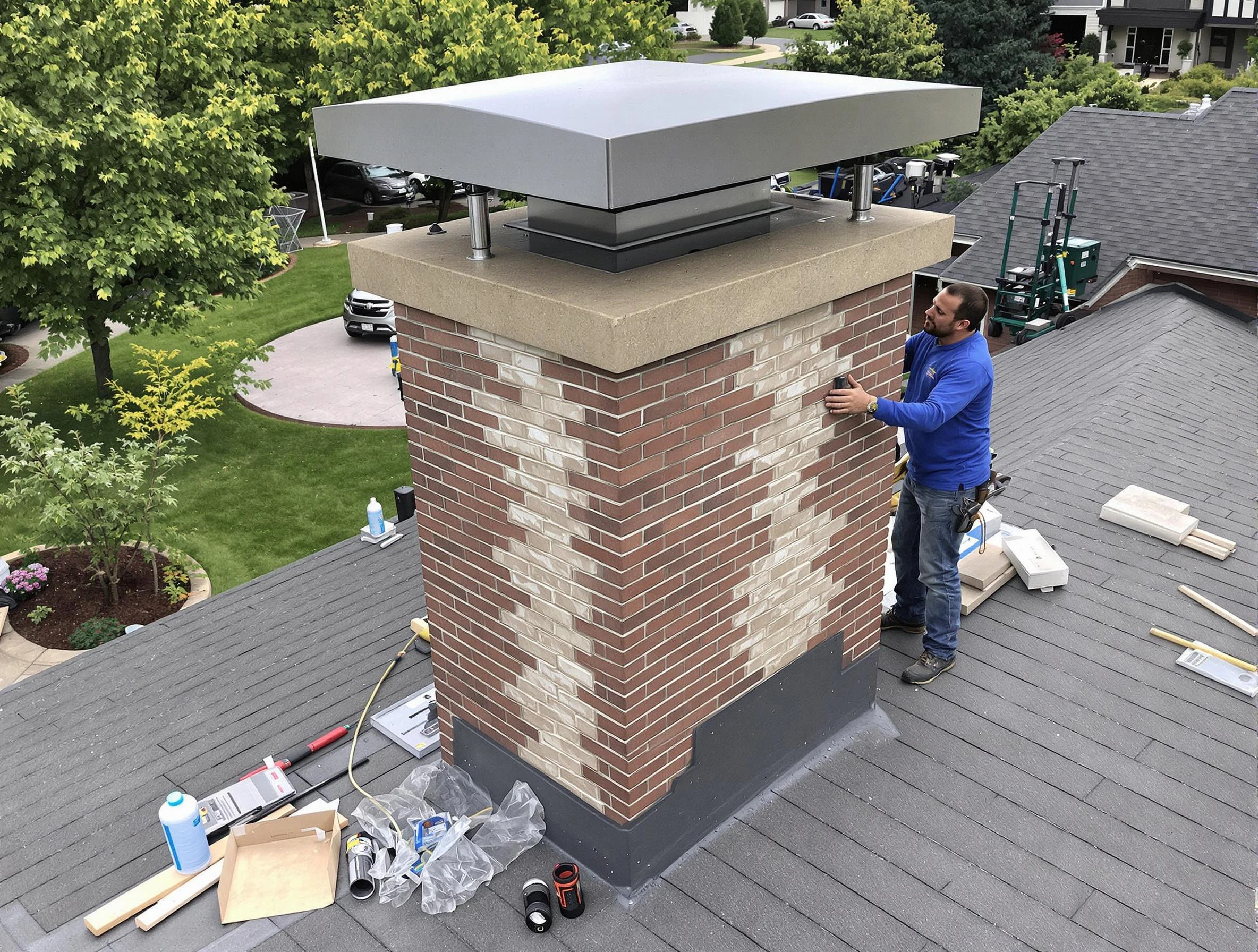 Saratoga Springs Chimney Sweep team working on a custom chimney remodel in Saratoga Springs, UT